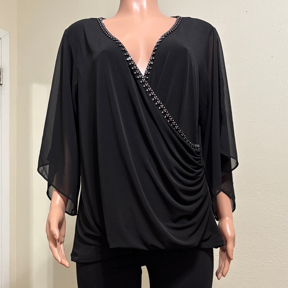 Carmen Marc Valvo Black Beaded Blouse